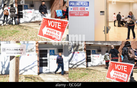 Washington, DC, USA. 1. März 2016. Diese Kombination Foto zeigt verschiedene Wahllokale in Arlington, Virginia, USA, 1. März 2016. US republikanische Kandidat Donald Trump und demokratischen Kandidaten Hillary Clinton werden voraussichtlich auch auf "Super Tuesday", einem Stichtag im Präsidentschaftswahlkampf 2016 durchführen. Bildnachweis: Bao Dandan/Xinhua/Alamy Live-Nachrichten Stockfoto