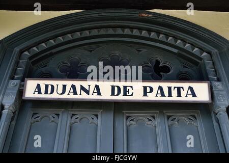 Tür - Custom - Aduana de Paita in PAITA. Abteilung von Piura. Peru Stockfoto