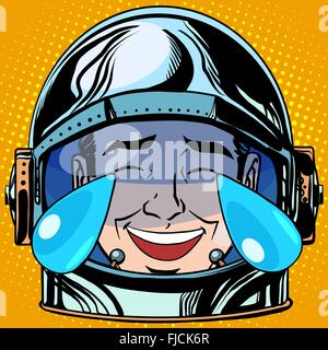 Emoticon Lachen Tränen Emoji Gesicht Mann Astronaut retro Stock Vektor