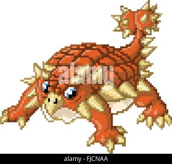 Eine niedliche Pixel Kunst Ankylosaurus steht in einer kampfbereiten Pose. Die 8-Bit/16-Bit-Art-Stil von Videospielen aus den 80er Jahren gegründet. Stock Vektor