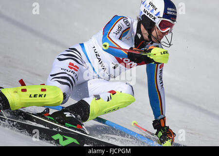 Yuzawa-Machi, Niigata, Japan. 14. Februar 2016. Fritz Dopfer (GER) Ski Alpin: FIS Ski Alpin Weltcup Herren Slalom in Yuzawa Naeba Naeba Ski Resort in Yuzawa-Machi, Niigata, Japan. © AFLO SPORT/Alamy Live-Nachrichten Stockfoto