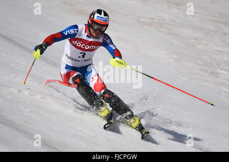 Yuzawa-Machi, Niigata, Japan. 14. Februar 2016. Alexander Khoroshilov (RUS) Ski Alpin: FIS Ski Alpin Weltcup Herren Slalom in Yuzawa Naeba Naeba Ski Resort in Yuzawa-Machi, Niigata, Japan. © AFLO SPORT/Alamy Live-Nachrichten Stockfoto