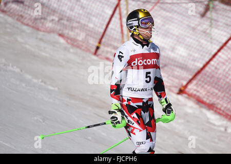 Yuzawa-Machi, Niigata, Japan. 14. Februar 2016. Marcel Hirscher (AUT) Ski Alpin: FIS Ski Alpin Weltcup Herren Slalom in Yuzawa Naeba Naeba Ski Resort in Yuzawa-Machi, Niigata, Japan. © AFLO SPORT/Alamy Live-Nachrichten Stockfoto