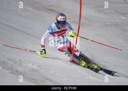 Yuzawa-Machi, Niigata, Japan. 14. Februar 2016. Daniel Yule (SUI) Ski Alpin: FIS Ski Alpin Weltcup Herren Slalom in Yuzawa Naeba Naeba Ski Resort in Yuzawa-Machi, Niigata, Japan. © AFLO SPORT/Alamy Live-Nachrichten Stockfoto