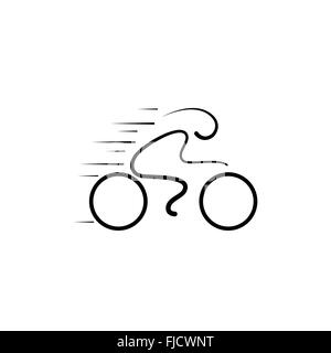 Logo Design Vektor Vorlage linear-Stil mit dem Fahrrad. Lineart-Symbol. Beschriebenen Charakter Reiten Fahrrad Logo Konzept. Fahrrad-Fahrer Stock Vektor