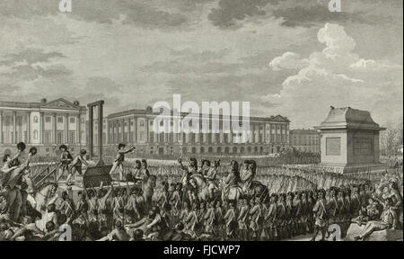 "Tag der 21. Januar 1793 den Tod von Louis Capet auf der Place De La Révolution"-Ausführung des französischen Königs Louis XVI Stockfoto