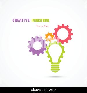 Kreative Glühbirne und Getriebe abstrakte Vektor Banner Entwurfsvorlage. Firmenkundengeschäft industrielle kreative Logo Symbol. Stock Vektor