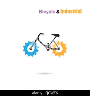 Fahrrad Logo Design Vektor Icon und Getriebe Zeichen. Fahrrad-Fahrer Silhouette Sign. Wirtschaft und Industrie Konzept. Vektor-illustration Stock Vektor