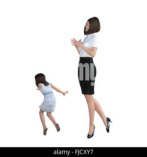 Mutter Tochter Interaktion bei der Hausarbeit zu helfen, als Illustration Konzept Stockfoto