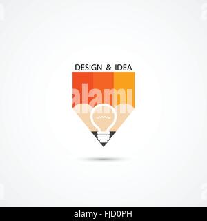 Bleistift-Logo und Creative Glühbirne Idee Symbol Vektor Vorlage. Design Studio-Logo-Konzept-Ikone. Bildung Stock Vektor