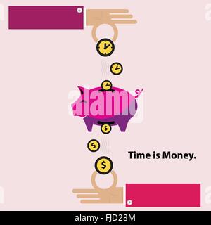Zeit ist Geld-Sparschwein. Wohnung design Illustration Darlehen, Börse, Finanzen, Business, Währung Stock Vektor