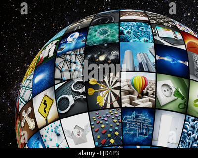 Globus mit TV-Bildschirmen bedeckt. Bilder sind aus meinem eigenen portfolio Stockfoto