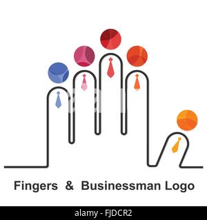 Finger und Geschäftsmann-Logo-Design-Vektor-Vorlage. Team, Partner, Freunde oder Partnerschaft Schriftzug. Zusammen union symbol Stock Vektor