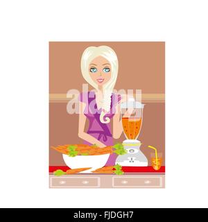Mädchen Karottensaft mischen Stock Vektor