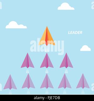 Kreativ Papier-Rakete zu unterschreiben und weiße Wolke am blauen Himmel. Business &amp; Leadership-Konzept, Teamarbeit Zeichen. Vektor-illustration Stock Vektor