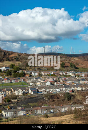 Cwmparc, eine Kohle alten Bergbau-Dorf im Rhondda Tal, Südwales an einem sonnigen Februartag Stockfoto