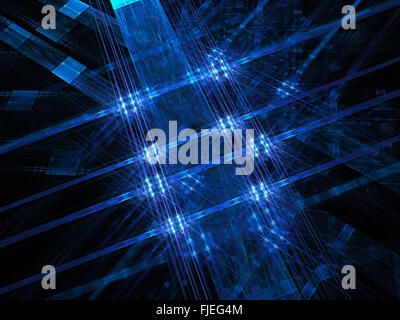 Blau leuchtende Linien und Quadraten, neue Technologie, computergenerierten abstrakten Hintergrund Stockfoto