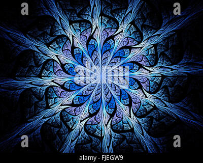 Blau leuchtende magische Glasmalerei Ornament, Computer generierte abstrakten Hintergrund Stockfoto
