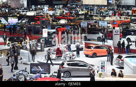 Genf, Schweiz. 2. März 2016. Ein Blick auf den Genfer Autosalon am zweiten Tag der Presse in Genf, Schweiz, 2. März 2016. Die Show wird für die Öffentlichkeit vom 03. bis 13. März 2016 offen. Foto: ULI DECK/Dpa/Alamy Live-Nachrichten Stockfoto