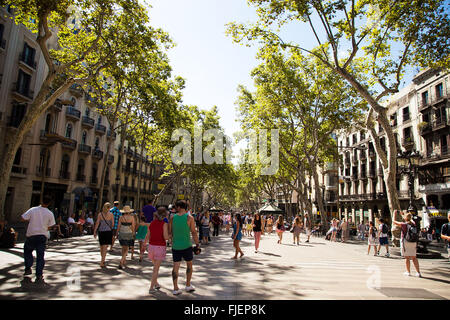 Touristen in Las Ramblas, Barcelona Stockfoto