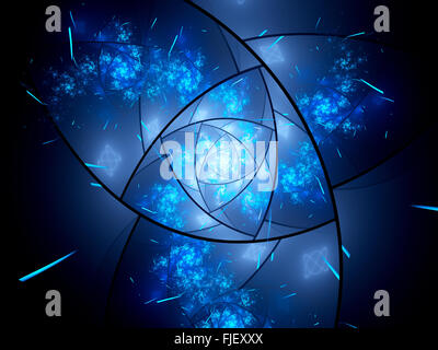 Leuchtenden blauen magischen Glasmalerei Fraktal im Raum, Computer generierte abstrakten Hintergrund Stockfoto