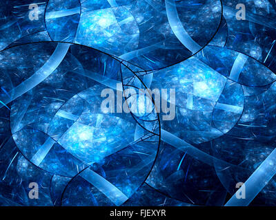 Blau leuchtende Kirchenfenster Fraktale, generiert Computer abstrakten Hintergrund Stockfoto