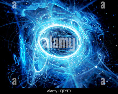 Blau leuchtende Hochenergie-Kreisen geformt Kraftfeld im Raum, computergenerierten abstrakten Hintergrund Stockfoto