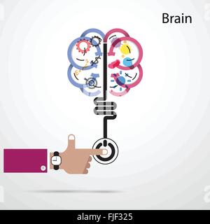 Gehirn-Eröffnung-Konzept. Kreative Gehirnhälfte abstrakte Vektor-Logo-Design-Vorlage. Firmenkundengeschäft industrielle kreative Logo Stock Vektor