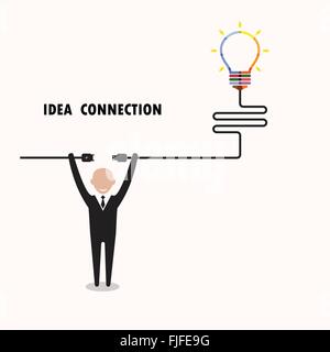 Geschäftsmann und kreative Glühbirne Symbol mit Idee und wissen unterzeichnen. Wirtschaft und Bildung Konzept. Stock Vektor