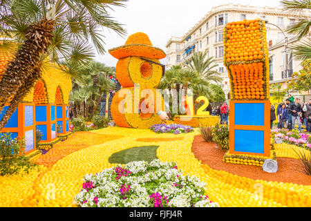 Kunst gemacht von Zitronen und Orangen in den berühmten Karneval von Menton, Frankreich. Fete du Citron. Stockfoto