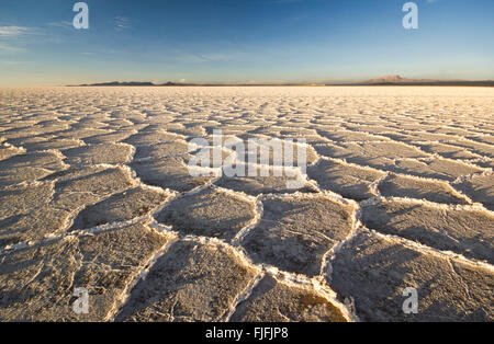 Sonnenuntergang am salar Uyuni saline Stockfoto