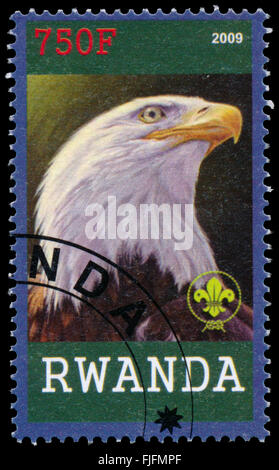 BUDAPEST, Ungarn - 01. März 2016: eine Briefmarke gedruckt von Ruanda, zeigt Eagle, ca. 2009 Stockfoto