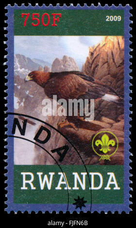 BUDAPEST, Ungarn - 01. März 2016: eine Briefmarke gedruckt von Ruanda, zeigt Eagle, ca. 2009 Stockfoto