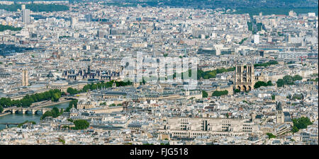 Stadtbild, Blick vom Eiffelturm über die Kathedrale Notre Dame und Hôtel de Ville Rathaus, Paris, Île-de-France, Frankreich Stockfoto