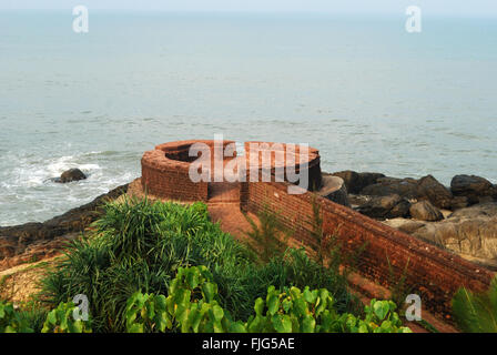 Wachturm am Bekal Fort, Kasargod, Kerala, Indien. Stockfoto