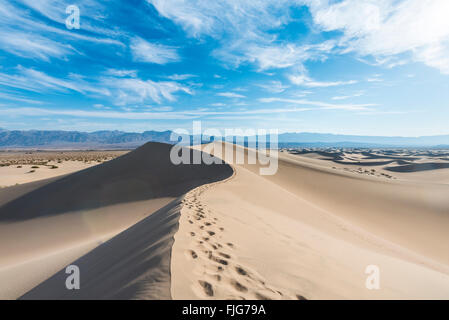 Mesquite flachen Dünen, Sanddünen, Ausläufer des Amargosa Range Gebirge hinter Death Valley Stockfoto