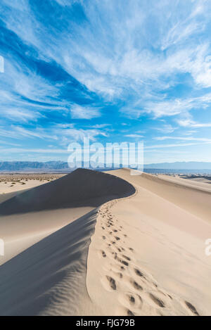 Mesquite flachen Dünen, Sanddünen, Ausläufer des Amargosa Range Gebirge hinter Death Valley Stockfoto