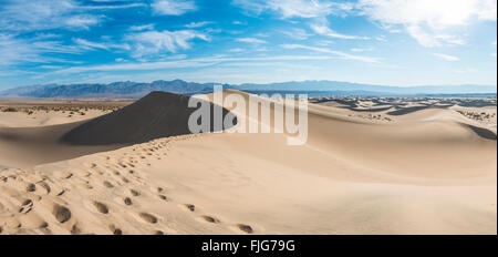 Mesquite flachen Dünen, Sanddünen, Ausläufer des Amargosa Range Gebirge hinter Death Valley Stockfoto