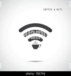 Tasse heißen Kaffee und WLAN zu unterzeichnen. Technologie- und Hintergrund. Vektor-illustration Stock Vektor