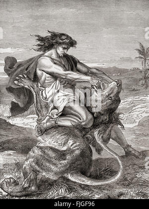 Samson, der Löwe aus dem Buch der Richter, alten Testament zu töten. Stockfoto