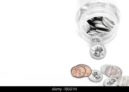 Münzen der amerikanischen Währung sparen Jar aus. Stockfoto