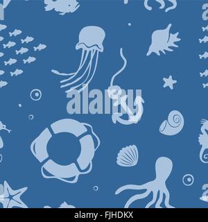 Nahtloser Vektor Muster Marine Elemente Set Stock Vektor