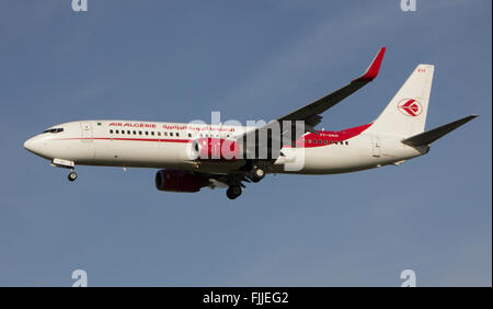 Boeing 737 der Air Algerie landet auf dem Flughafen Heathrow LHR Stockfoto