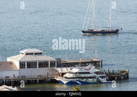 NZ-AUCKLAND Stadt Fähre, Fähren und Bay Harbor an sonnigen Tag schöner Morgen. Inc Davenport Wasser, Neuseeland Stockfoto