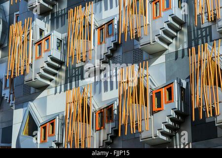 Fensterdetails im schottischen Parlament Gebäude, Edinburgh, Scotland, UK Stockfoto