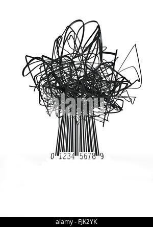 Barcode-Baum / 3D Render Baum wächst aus dem Bar-Code Stockfoto