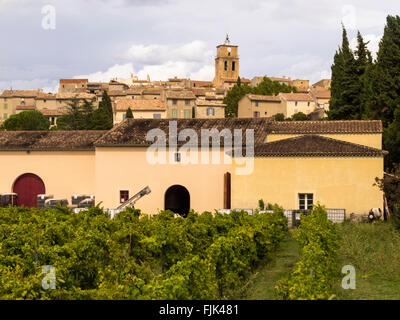 Einen Weinberg und Weinkeller im Dorf von Sablet, Vaucluse, Provence, Frankreich Stockfoto