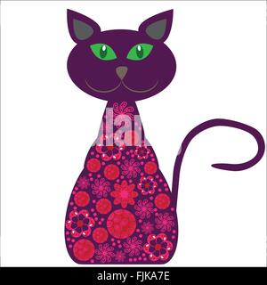 Silhouette einer Katze mit hübschen Blumen auf weißem Hintergrund für Ihr Design, Vektor, isoliert Stock Vektor