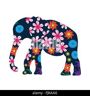 Elephant silhouette mit Blumen, Vektor Stock Vektor