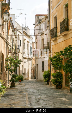 Gepflasterte Straße in Galatina, Apulien, Italien Stockfoto